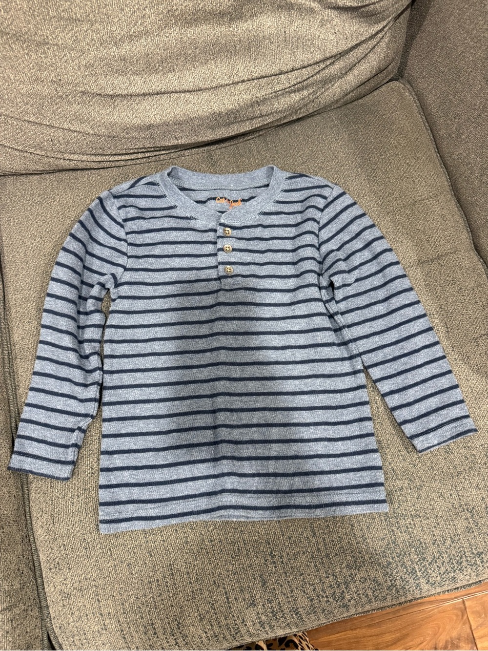 Cat & Jack Light Blue and Navy Striped Henley Long-Sleeve Tee